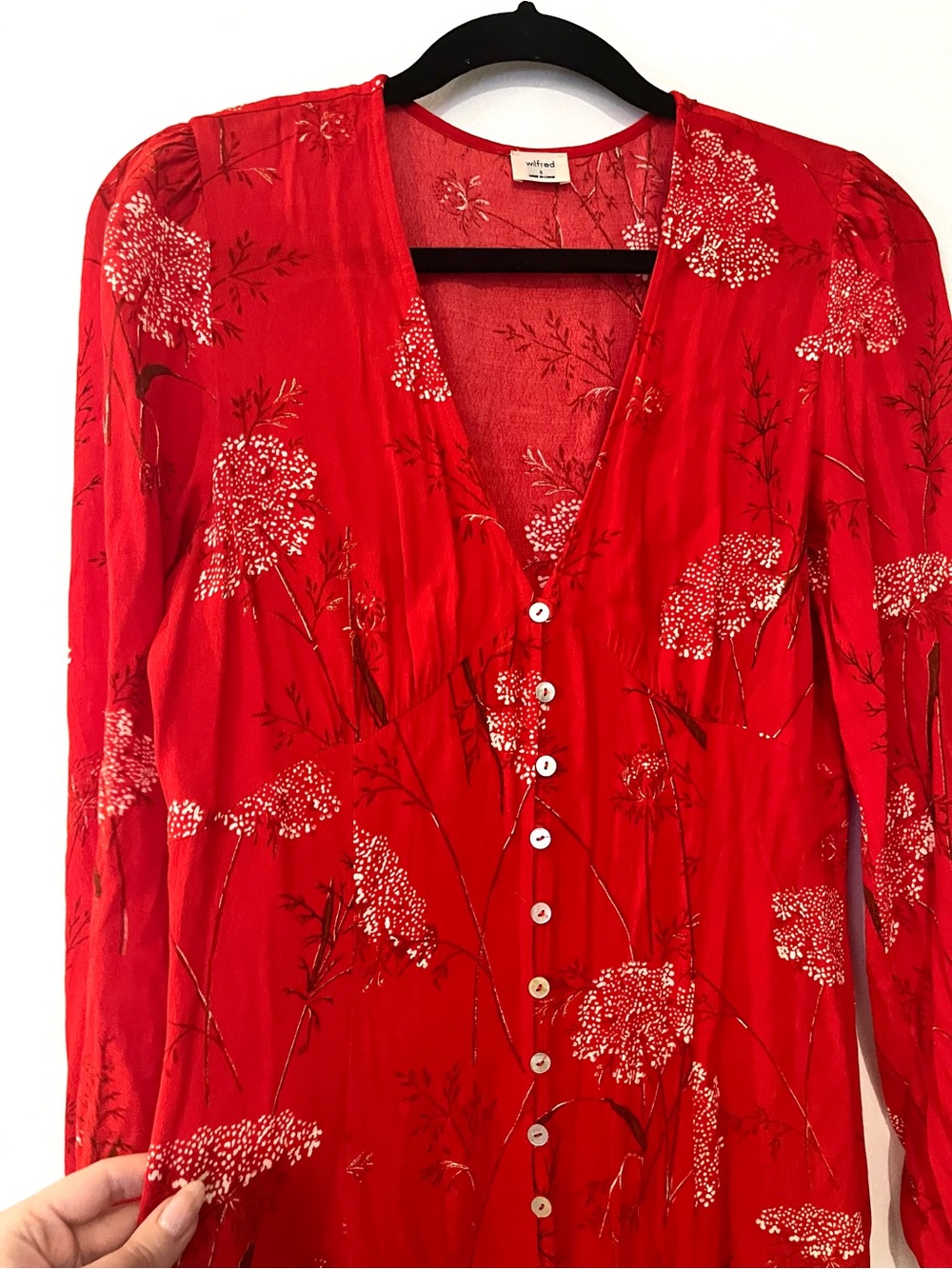 Aritzia Wilfred Red White Floral Gallery Button Front Midi Summer Dress sz Small - Picture 5 of 10